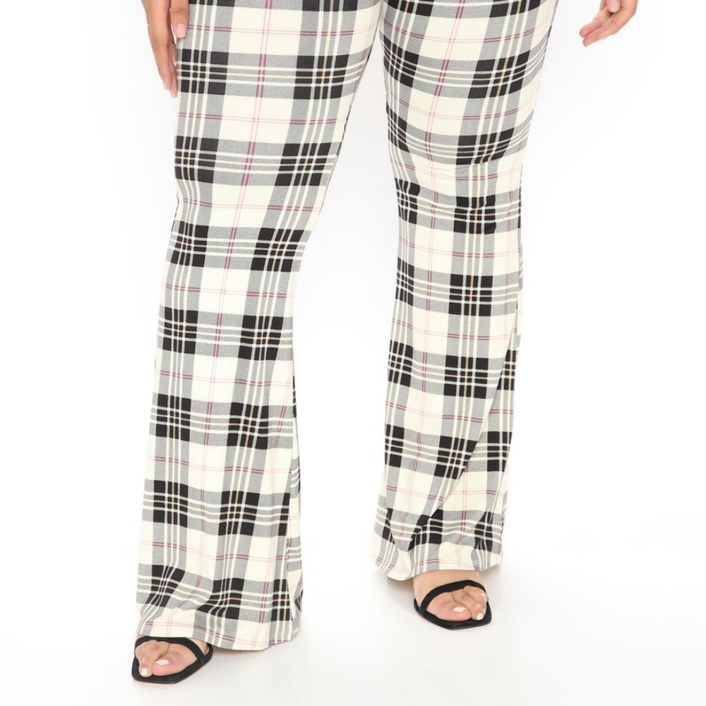 Plaid High Rise Flare Pant - Ivory/combo Size 3x NWT